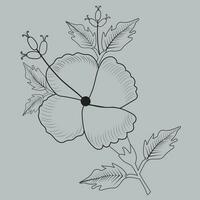 Beautiful floral element. Black-and-white flowers and leaves design element. Floral design element in retro style vector