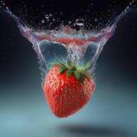 Strawberries are falling into the water Liquid Water with Strawberry fruit background photo