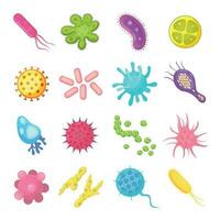Bacteria and germs colorful set micro-organisms disease-causing objects, bacteria, viruses, fungi. Vector isolated cartoon illustration