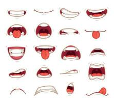 Cartoon mouths. Facial expression surprised mouth with teeth shock shouting smiling and biting lip vector illustration