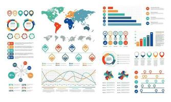 plano infografía elementos. presentación gráfico elemento, por ciento grafico bandera y infografía diagrama de flujo cartas para infografia vector conjunto