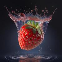 Strawberries are falling into the water Liquid Water with Strawberry fruit background photo