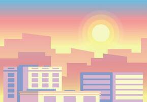 Day time view. Early morning sunrise city landscape. Flat vector concept background