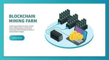 bitcoin minería isométrica concepto. criptomoneda minería granja, bitcoin mercado plataforma. cripto negocio vector aterrizaje página