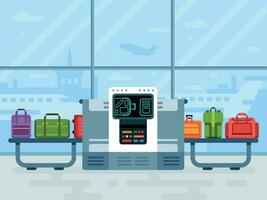 Airport luggage scanner. Police secure belt scanners scan airline passengers baggage, passenger checkpoint vector illustration