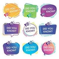 Did you know labels. Interesting facts speech bubbles, knowledge base label and social media faq banner isolated vector badges set