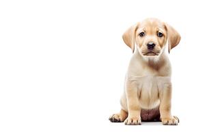 . Yellow labrador puppy on a white photo