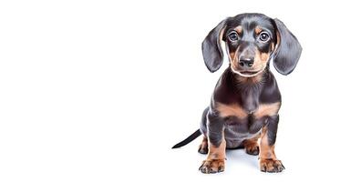 . Dachshund puppy on a white photo