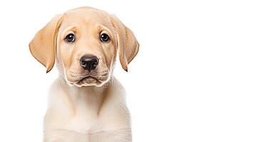 . Yellow labrador puppy on a white photo