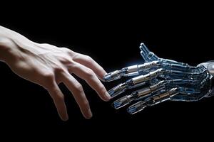 AI generative. Robot and human hands touch each other photo