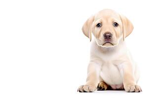 . Yellow labrador puppy on a white photo