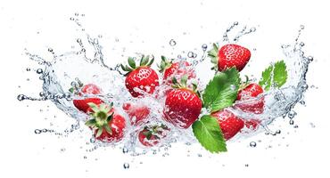 . Fresh strawberries with water splash photo