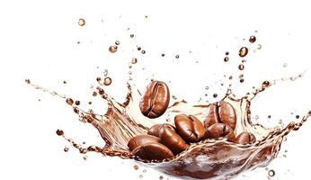 . Coffee beans with splash on white photo