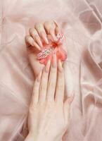 Elegant pastel pink natural manicure. photo