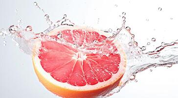 . Slice of grapefruit in water splash photo