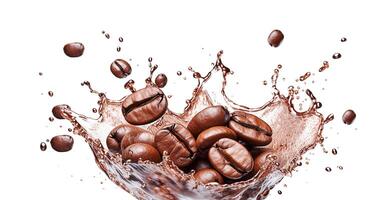 . Coffee beans with splash on white photo