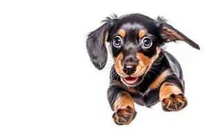 . Dachshund puppy on a white photo