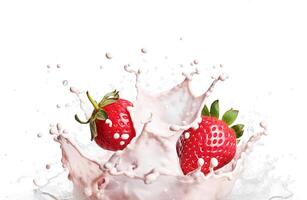 . Fresh strawberries with milk splash photo