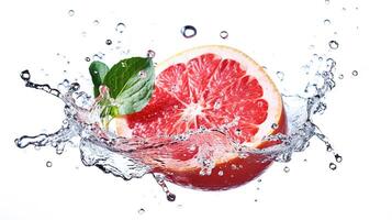 . Slice of grapefruit in water splash photo