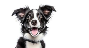 . Cute puppy dog border collie on white photo