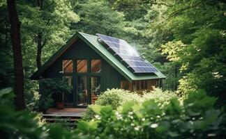 . Solar panels installed and in use on roof of home photo