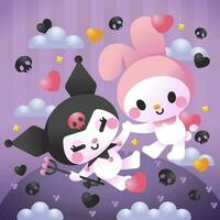 Cute Cartoon Devil Playing With Her Friend vector