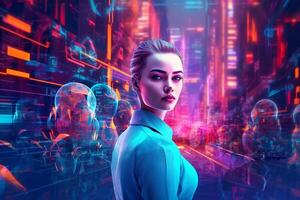 Virtual love, an alluring girl watching from cyberspace. photo