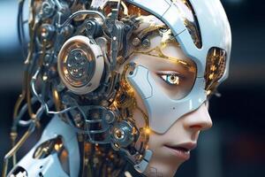 Cyber woman, robot girl, cyborg woman portrait, close-up. photo