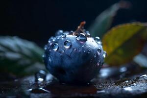 Blueberries with water droplets, macro. photo