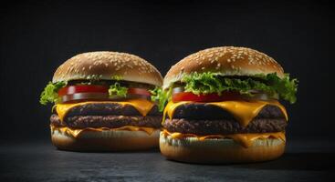 Burger on black background. photo
