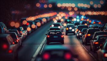 Rush hour. Traffic jam. Generative AI photo