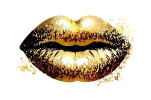 Golden glitter on lips photo