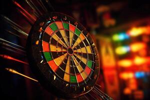 A Colorful Dartboard Roulette In Shiny Lights Background. Achievement and Target Theme Created By photo