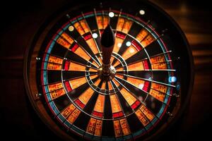 Closeup View of Glowing Roulette Wheel for Gambling or Risky Game. . photo