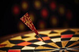 A Glowing Dart Board and Arrow in Middle. Achievement and Target Theme Created By Technology. photo