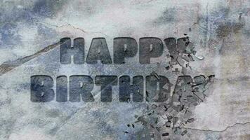 HAPPY BIRTHDAY text engraved on concrete wall 3d animated video