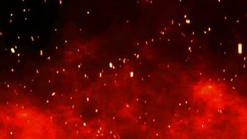 Burning red hot sparks rise from fire seamless loop ,Fire Particles over background with red smoke video