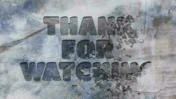 Thank for watching text engraved on concrete wall 3d animated video