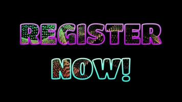 ext REGISTER NOW 3d digital technology animated on black background video