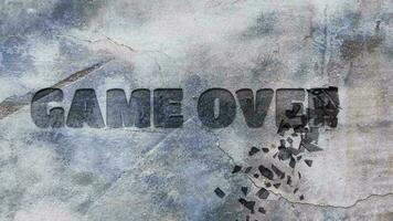 GAME OVER text engraved on concrete wall 3d animated video