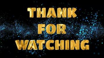 Text Thank for watching golden 3d digital technology animated on blue particle background video