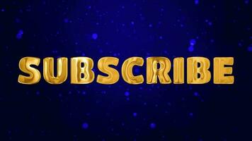 Text SUBSCRIBE golden 3d digital technology animated on blue particle background video