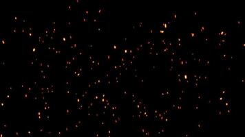 brandend oranje heet vonken stijgen van brand naadloos lus ,vuur deeltjes over- zwart achtergrond video