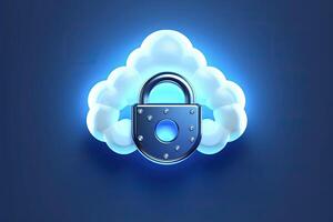 un brillante azul virtual bloquear representando seguro a sensible datos caracteristicas de nube creado con generativo ai. foto
