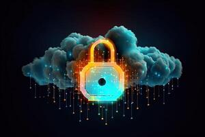 Neon Style A Virtual Lock Representing Secure to Sensitive Data Features of Cloud Created with . photo