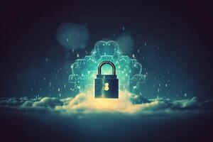 Neon Style A Virtual Blue Lock Representing Secure to Sensitive Data Features of Cloud Created with . photo