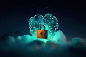 Neon Style A Virtual Lock Representing Secure to Sensitive Data Features of Cloud Created with . photo