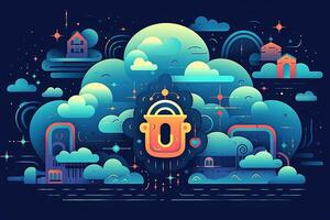 Neon Style A Virtual Lock Representing Secure to Sensitive Data Features of Cloud Created with . photo
