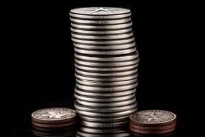Stack of Silver Star Coins on Background, Concept of Business Economy and Financial Growth. Generative AI. photo