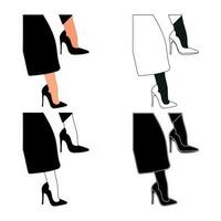 silueta contorno de hembra piernas en un pose. Zapatos tacones de aguja, alto tacones caminando, de pie, correr, saltando, danza vector